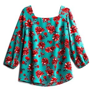 41 Hawthorn Teal and Red Floral Blouse
